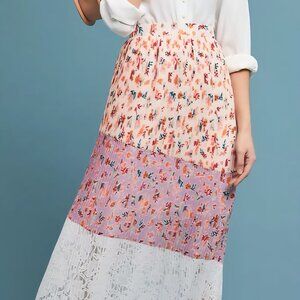 Anthropologie Laia Pleated Floral Midi Skirt